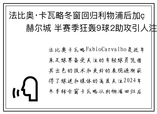 法比奥·卡瓦略冬窗回归利物浦后加盟赫尔城 半赛季狂轰9球2助攻引人注目 法比奥·卡瓦略冬窗回归利物浦后加盟赫尔城 半赛季狂轰9球2助攻引人注目